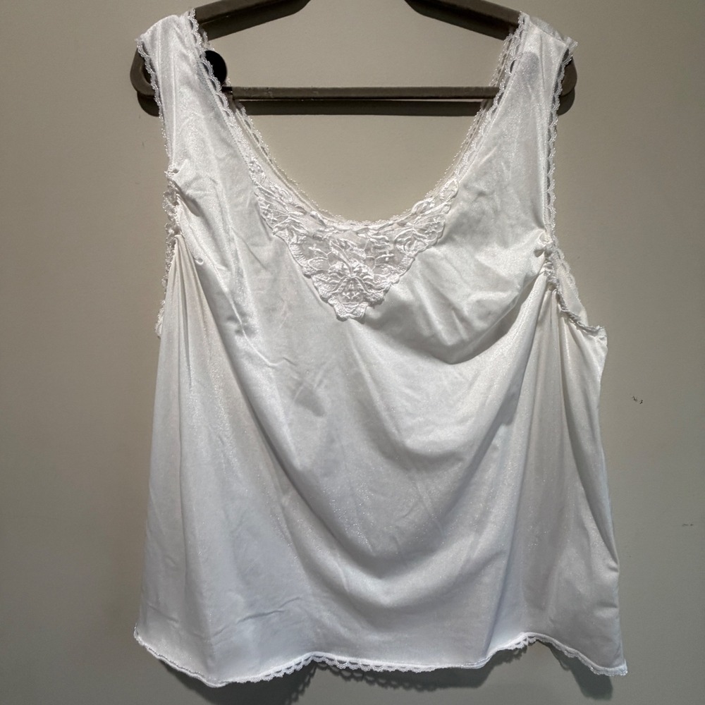 VTG Perfectform Lace Trim Camisole Women 3X White Silky Minimalist Fairy Coquett